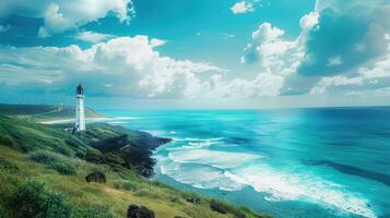 Beautiful seascape with lighthouse on the island of Bali, Indonesia photo