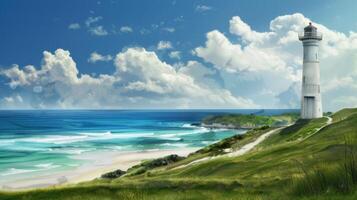 Lighthouse on the coast of the Atlantic Ocean. photo
