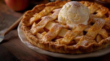 Apple pie with ice cream. photo