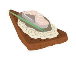 Forshmak on toast with green onions and herring. Isolated food illustration for your design vector