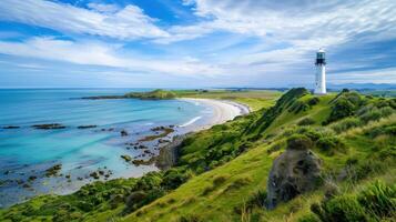 Panoramic view of the beautiful Lighthouse on the coast of Brittany, France photo