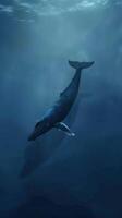 Humpback whale swimming in the deep blue ocean, underwater photography photo