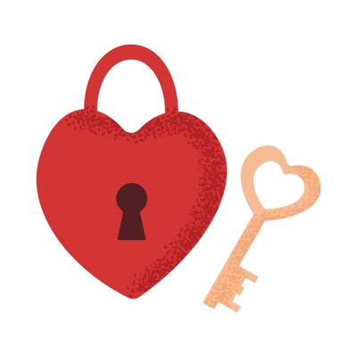 Stylized heart lock with key, grunge texture. Element for Valentine's day concept. Love icon. Symbol of love and securit