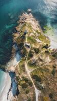 Aerial view of the lighthouse on the coast of Brittany, France photo