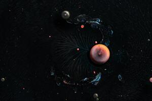 Contrast macro abstraction of bubbles in water. Space macro photo. photo