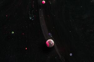 Paint in water. Amazing macro photography in the form of space and planets. photo