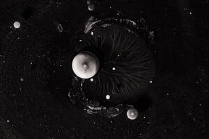 Contrast macro abstraction of bubbles in water. Space macro photo. photo