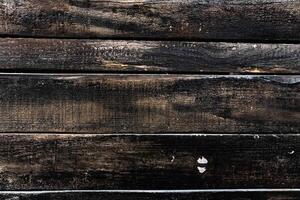 Dark weathered wooden planks create rustic background in minimalist style photo