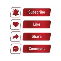Like Share Subscribe Comment Button Red Color Tab vector