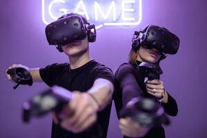 Cover for VR games. Augmented reality. The players are ready. photo