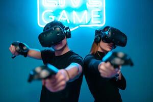 Cover for VR games. Augmented reality. The players are ready. photo