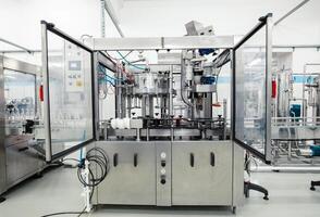 Industrial filling machine for beverage production in a modern factory environment photo