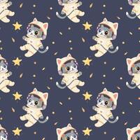 Seamless space pattern, cute space baby pattern. Astronaut cat vector
