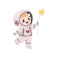 Space illustration. Cute astronaut in spacesuit holding a star. simple illustration vector