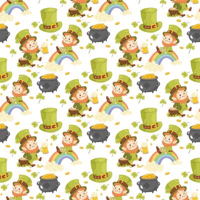 Seamless Patricks pattern. Cute leprechauns. For background, wrapping paper, fabric
