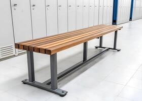 A Long Wooden Bench in Locker Room photo