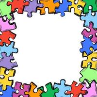 Square frame with Pieces of puzzle. Colorfull rainbow jigsaw puzzles piece bacground vector