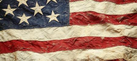 Close-up of Worn American Flag Displaying Stars and Stripes Textures and Colors photo