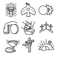 Minimalist set of Easter icons on white background vector