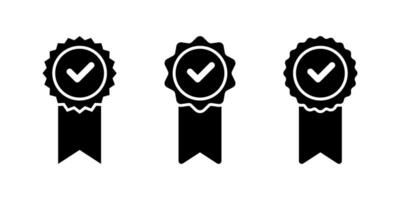 Medal ribbon with check mark icon. Rosette badge with checkmark sign symbol vector