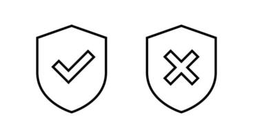 Check mark and x cross with shield outline icon. Editable stroke vector