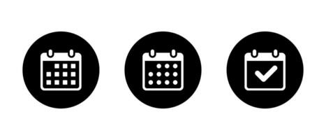 Calendar, event icon on black circle. Deadline, date, reminder organizer sign symbol vector