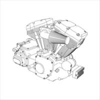 V-twin Motorcycle engine line drawing technical blueprints Illustration Isometric view vector