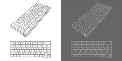 mechanical gaming keyboard . outline line drawing blueprint vector