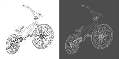 BMX bicycle line drawing with White frame in Perspective view isolated vector