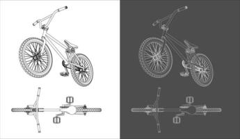 Set of BMX Bicycle Technical Drawing. All Side Views Isolated on Transparent Background vector
