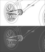 Detailed Side View Line Drawing of a BMX Crankset Mechanism isolated vector