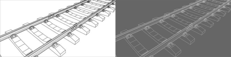 illustration of a railway track in an isometric perspective, with one side and the other on a dark gray background vector