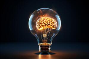 Glowing brain inside light bulb symbolizing ideas and innovation photo