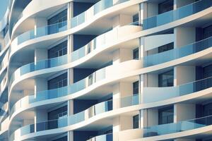 Modern architecture showing glass balconies creating wavy pattern photo