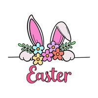 Bunny with flowers and Easter calligraphy illustration. vector