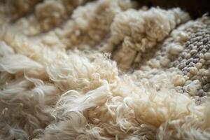 Sheep wool forming soft and fluffy background texture photo