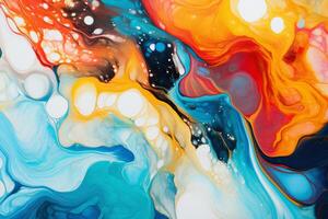 Colorful abstract acrylic painting mixing and creating swirls and bubbles photo