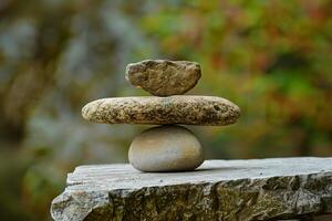 Stack of three zen stones balancing on top of each other photo