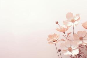 Delicate cosmos flowers creating a serene ambiance on pink background photo