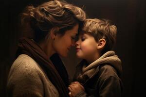 Mother and son sharing a tender moment of affection photo