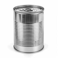 Closed tin can standing on white background photo