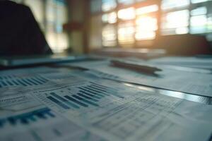 Analyzing financial charts and graphs displaying annual corporate results photo