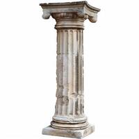 Ancient fluted column with capital showing deterioration isolated on white background photo