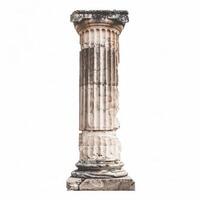 Old broken ionic column isolated on white background photo