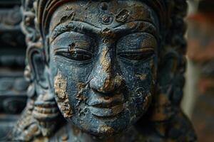 Ancient stone statue showing the passing of time photo