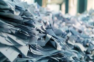 Huge pile of paperwork creating an office mess photo
