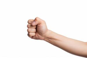 Hand making fist on white background showing strength and power photo