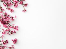Minimalist flat lay of delicate pink sakura petals for spring design concepts photo