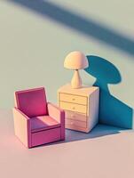Minimalistic vintage inspired still life with colorful furniture design photo