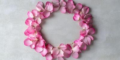 Springtime serenity with sakura petals in a circular flat lay for elegant decor photo